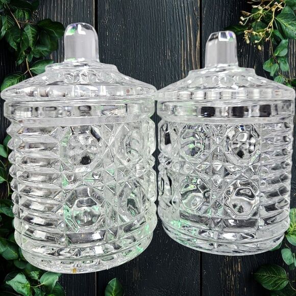 Vtg Indiana Glass Royal Brighton Jam & Sugar Set Beehive Free Emerald Spoon Read - Picture 2 of 12